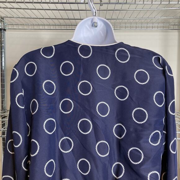 Vintage Kiva Women's Blue Circle Mod Print Midi Shirtdress Size 8 Secretary Prim - Picture 9 of 10